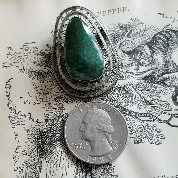 Relisted -Vintage Eilat stone brooch pin silver filigree Israel - Picture 5 of 7
